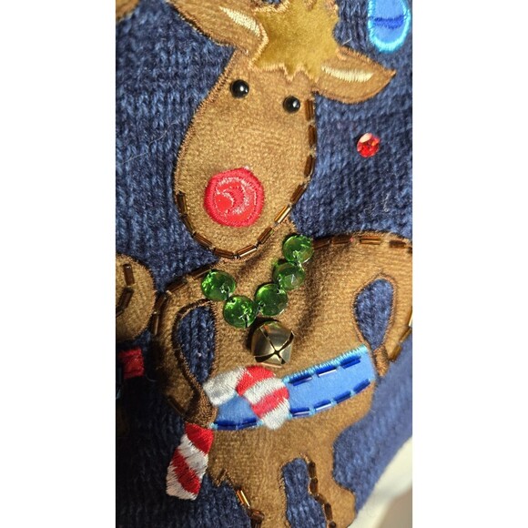 Tiara International Vintage Embellished Rhinestone Reindeer Sweater Size Large - Picture 8 of 13